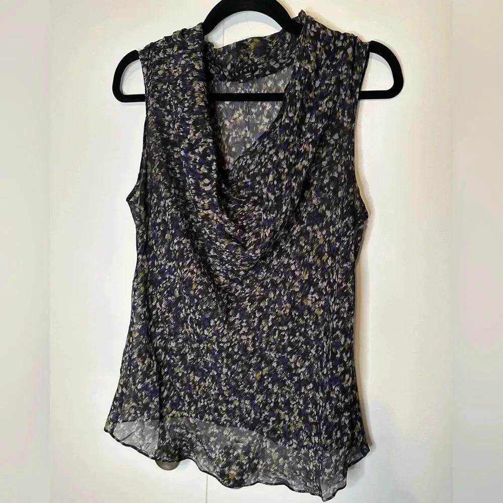 Theory M Top Sleeveless Cowl Neck Career Blue Gold Yellow Black